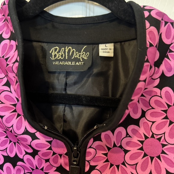 Bob Mackie Womens Wearable‎ Art Jacket L Pink Floral Full Zip Artsy Colorful - Picture 3 of 7